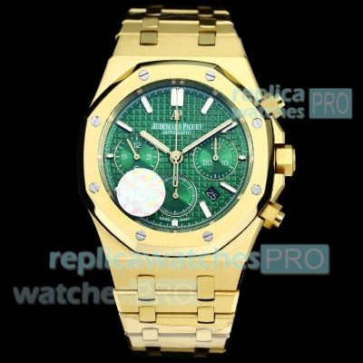 AAA replica HBF Audemars Piguet Royal Oak Chronograph watch gold case green dial 41mm 